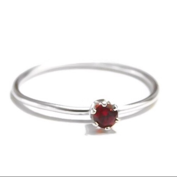 925 Sterling Silver 3mm Red Ruby Gemstone CZ 6-Prong Set Solitaire Stacking Ring - Picture 2 of 7